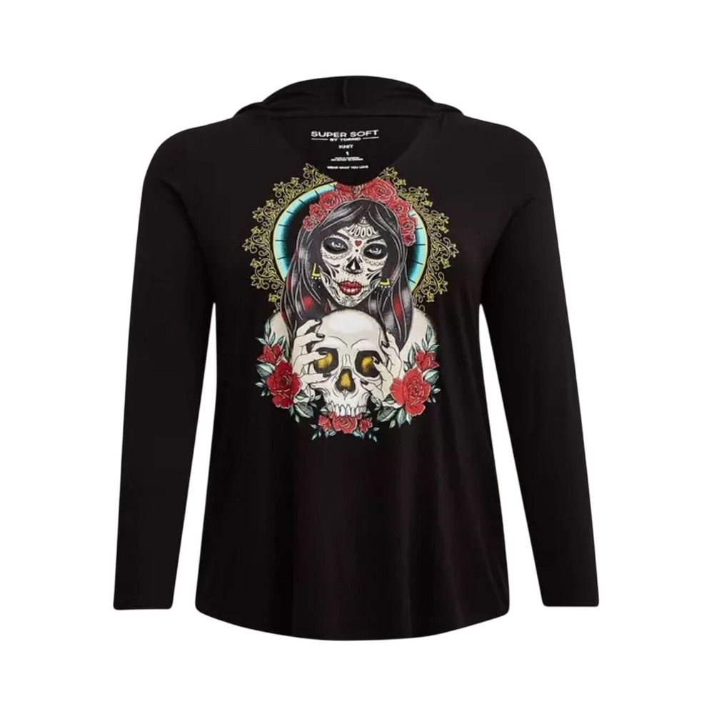 SUPER SOFT BY TORRID 2X Black Graphic Print Classic Fit Pullover Hoodie Goth